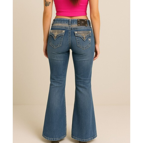 Miss Me Distressed Low Rise Western Bootcut Y2K Size 26 Rhinestone Cowboy - Picture 3 of 13